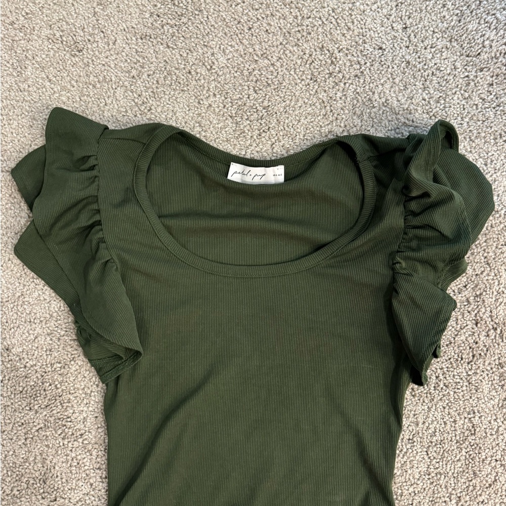 Petal & Pup Olive Ruffle Sleeve Tee